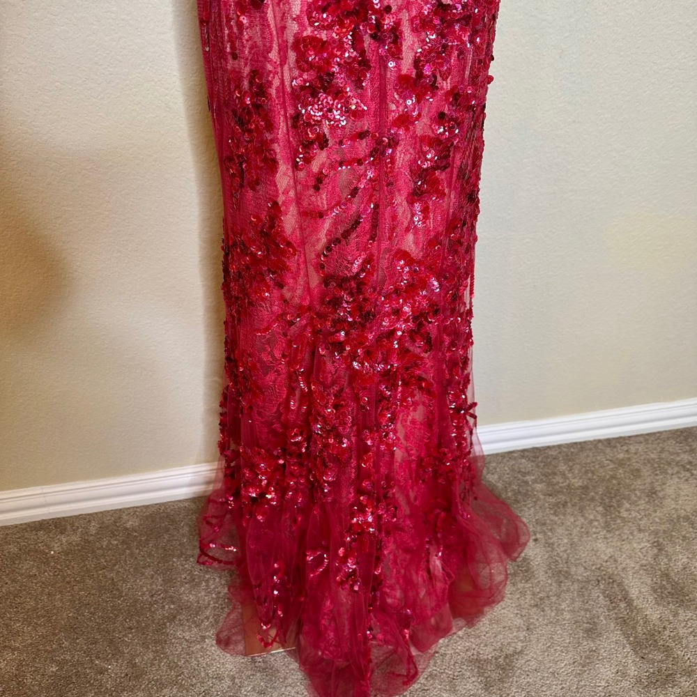 VTG Red Sequin Floral Lace Gown Sleeveless Keyhole Back Formal Evening Prom Gala - Picture 12 of 15